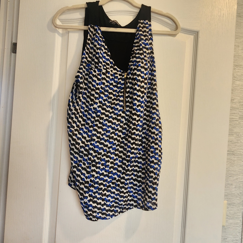 Express Black and Blue Geometric Women's Blouse Size L Euc